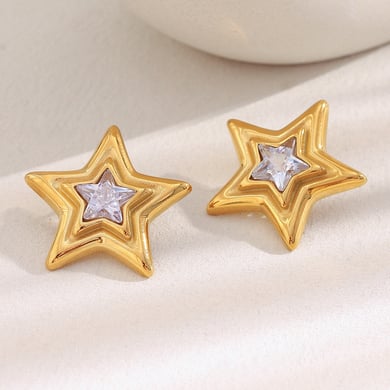 1 Paar einfache klassische Stern-Ohrstecker aus Edelstahl in Goldfarbe für Damen h5 Bild2