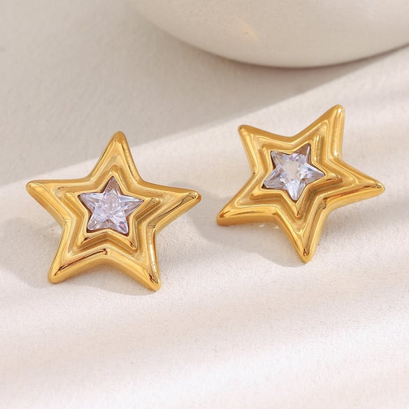 1 Paar einfache klassische Stern-Ohrstecker aus Edelstahl in Goldfarbe für Damen 2
