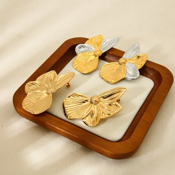 1 Paar luxuriöse Retro-Blumen-Ohrstecker aus Edelstahl für Damen 2
