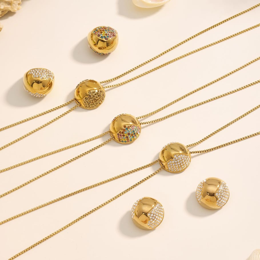 Set di gioielli da donna in acciaio inossidabile semicircolare color oro con zirconi, 1 pezzo Immagine8