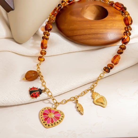 1 Piece Elegant Irregular Shape Heart Stainless Steel  Women's Beaded Necklaces