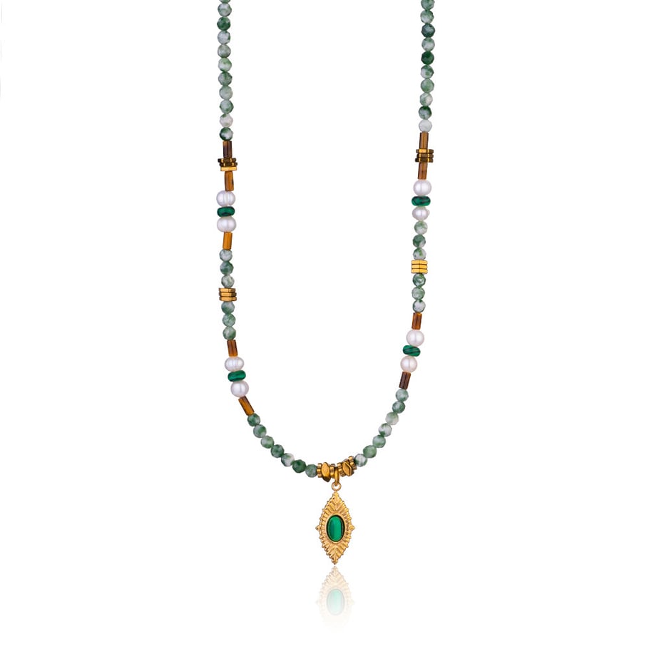 1 Piece Retro Devil's Eye Natural Stones Gold Color Women's Beaded Necklaces 