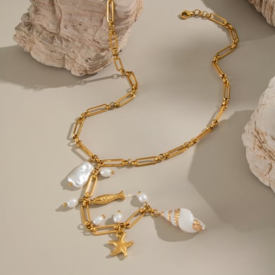 1 Piece Stainless Steel Gold Color Pearl Pendant Necklace h5 Picture4