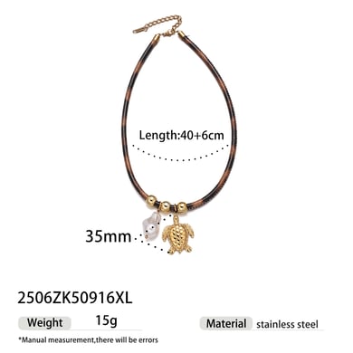 1 Piece Leopard Print Rope Stainless Steel  Pendant Necklace h5 