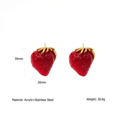 1 Pair Romantic Strawberry Acrylic Gold Color Women's Stud Earrings h5 