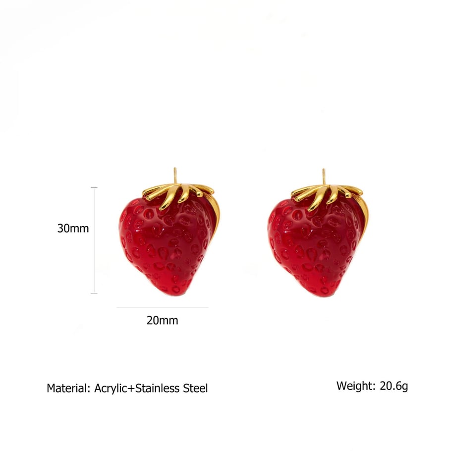 1 Pair Romantic Strawberry Acrylic Gold Color Women's Stud Earrings 