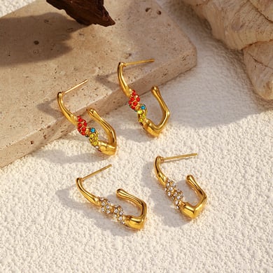 1 paio di orecchini a cerchio in acciaio inossidabile color oro di forma irregolare h5 Immagine2