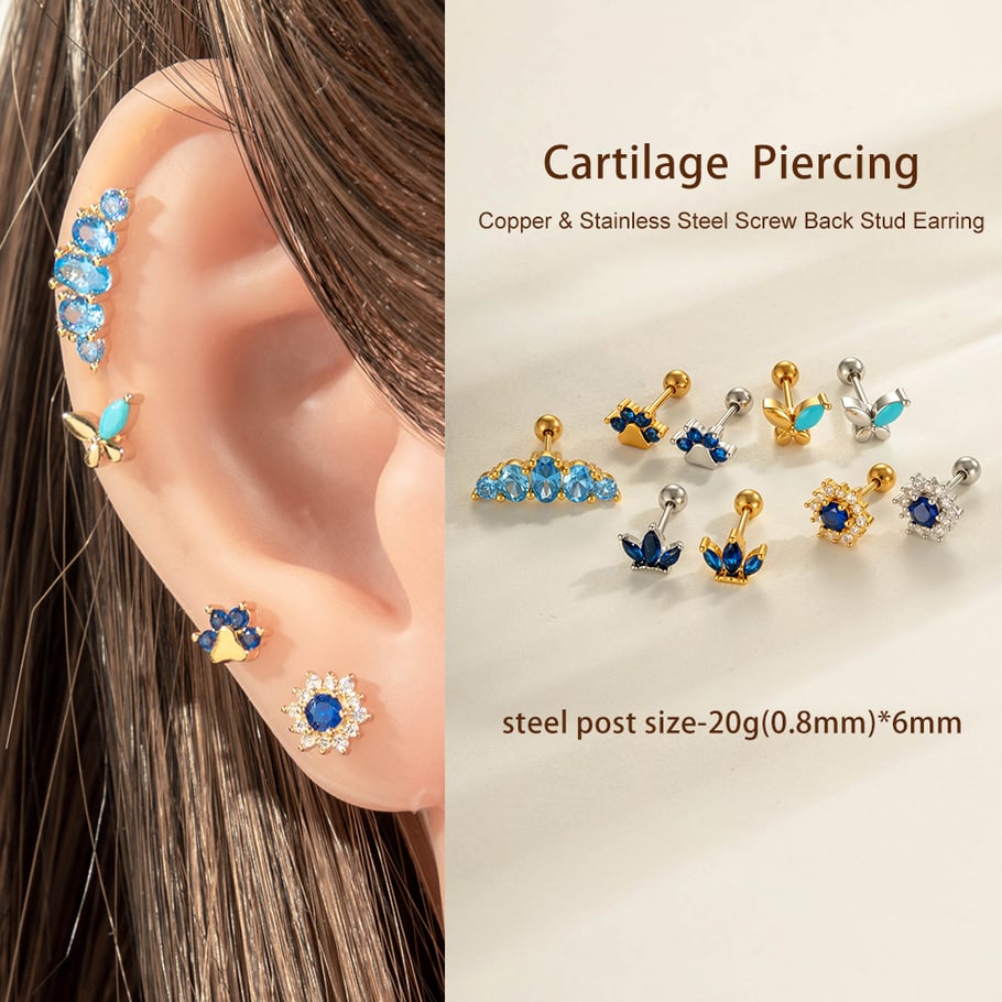 1 Adet Çiçek Bakır Zirkonyum Piercing Küpe Resim4