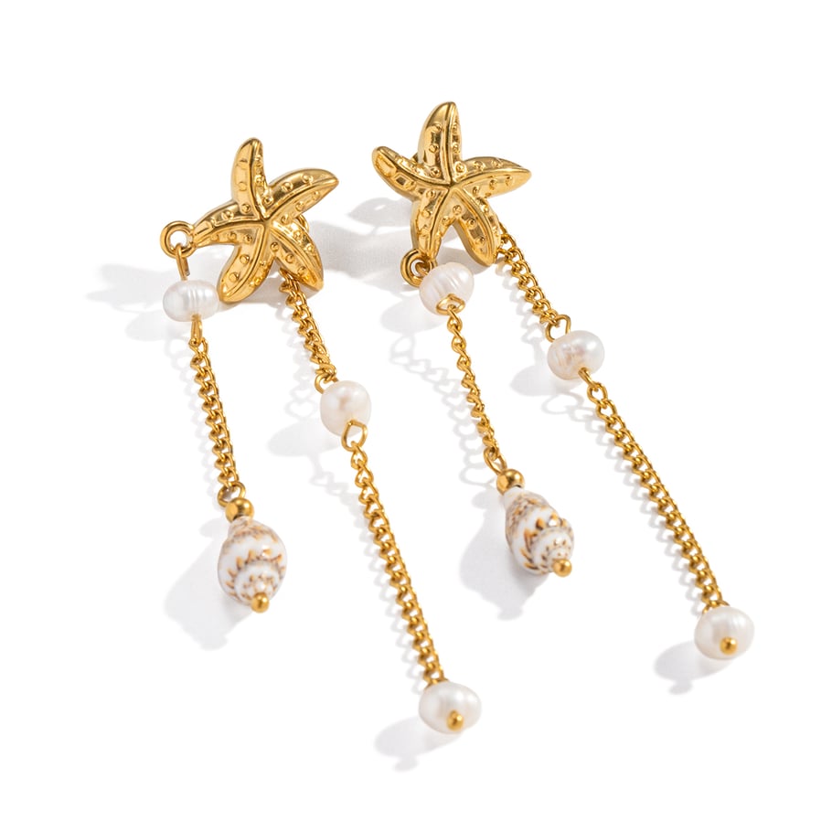 1 Pair Starfish Tassel Stainless Steel Gold Color Dangle Earrings Picture5