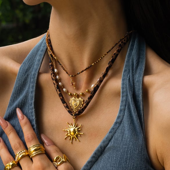 1 Piece Leopard Print Stainless Steel Gold Color Pendant Necklace