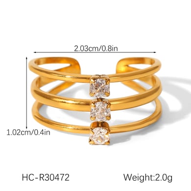 1 Piece Simple Three Layers Stainless Steel   Gold Color  Zircon Statement Rings h5 Picture2