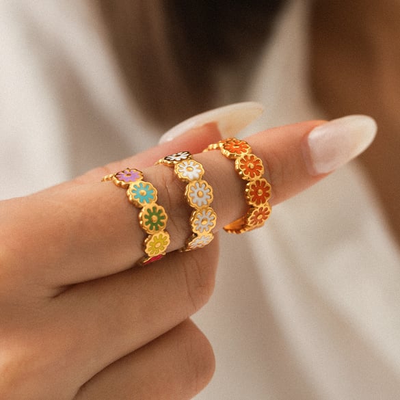 1 Piece Daily Daisy Stainless Steel Gold Color Statement Rings 2