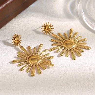 1 Pair Daily Sun Shape Stainless Steel Gold Color Women's Drop Earrings h5 Picture6