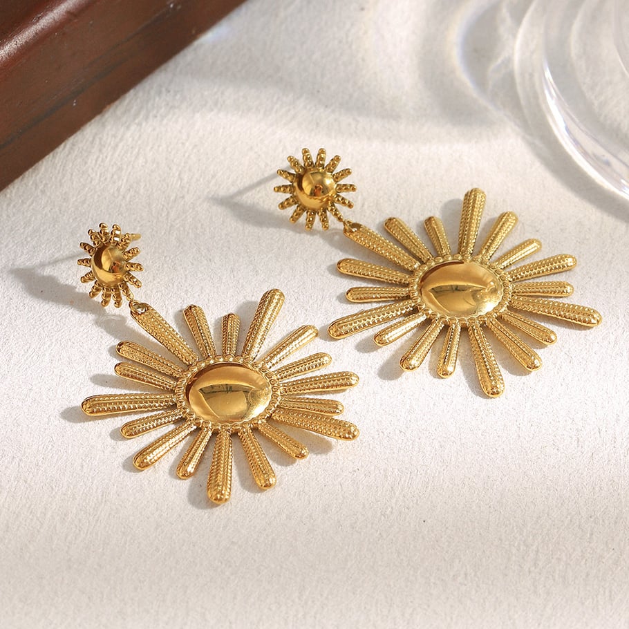 1 Pair Daily Sun Shape Stainless Steel Gold Color Women's Drop Earrings Picture6