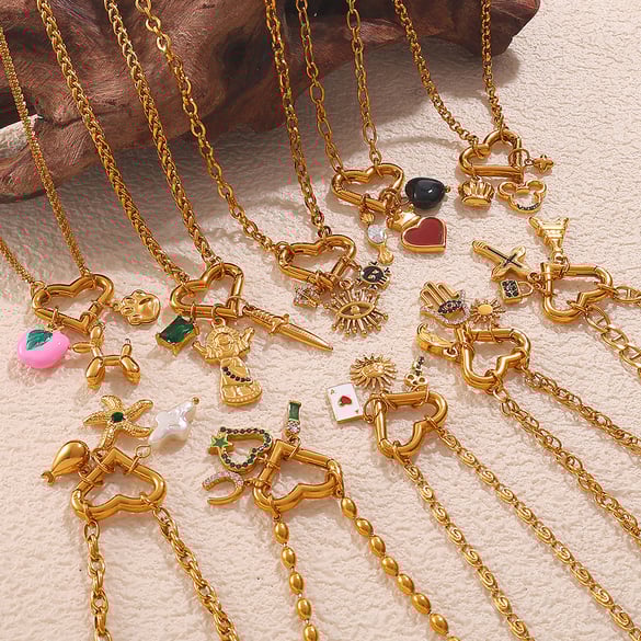1 collar con colgante DIY de acero inoxidable color dorado 2