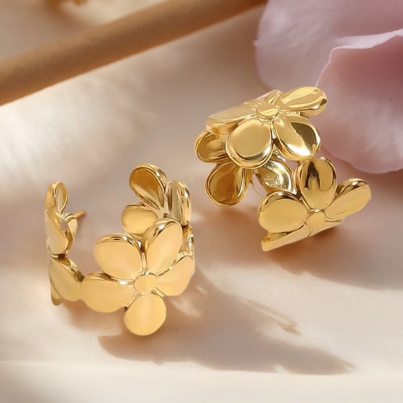 1 Piece  Simple Flower Stainless Steel  Gold Color  Women's Ear Cuffs