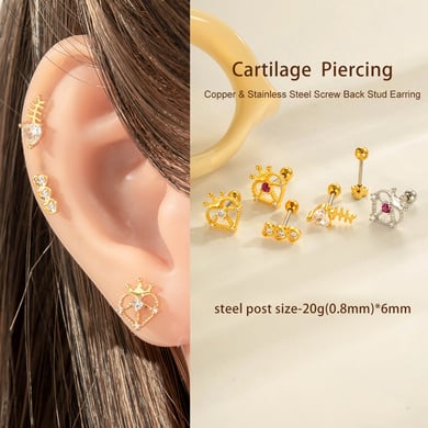 1 pieza de delicados pendientes de perforación con circonitas de color cobre y dorado para mujer h5 Imagen5