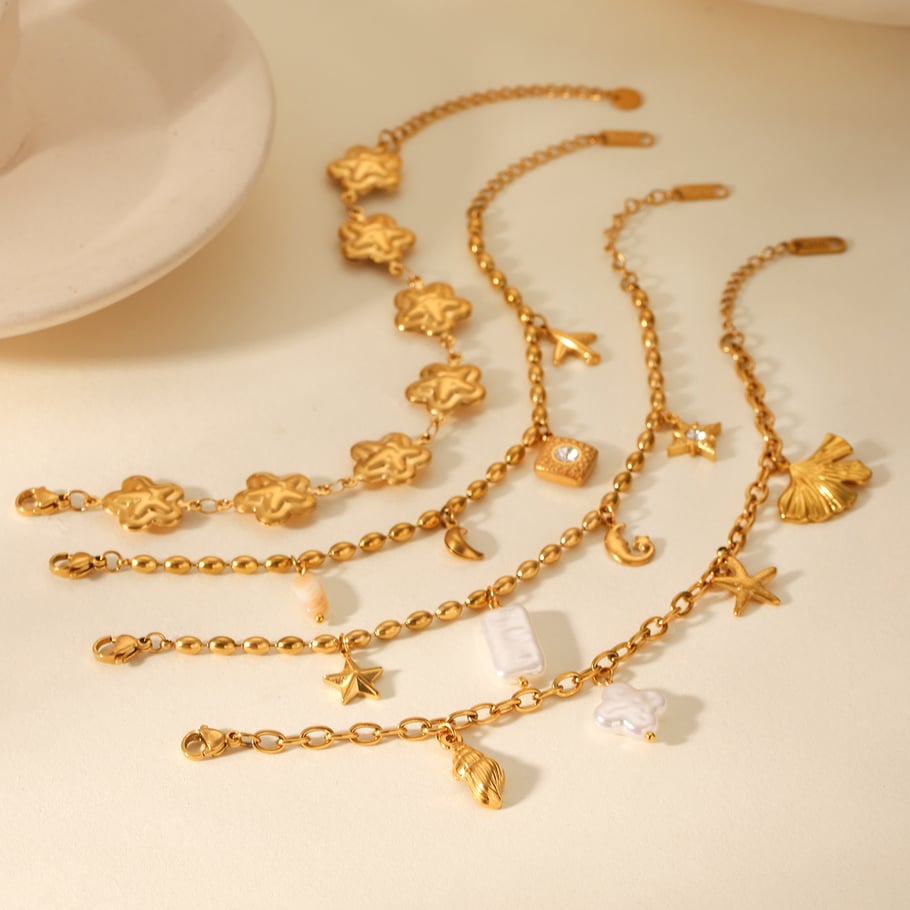 1 Paar einfache Blumen-Charm-Armbänder aus Edelstahl für Damen Bild4