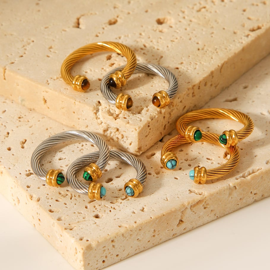 1 Piece Annular Shape Stainless Steel Gold Color Natural Stone Statement Rings Picture4