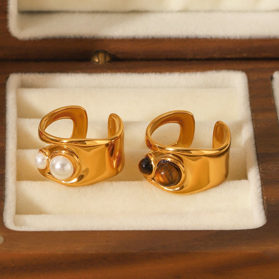 1 Pair Simple Series Daily Geometric Stainless Steel Natural Stone Statement Rings Picture6