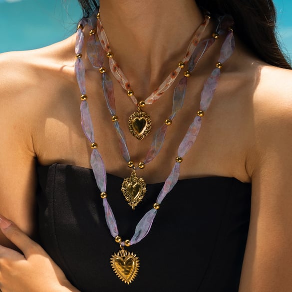 1 Piece Romantic Series Retro Heart Stainless Steel Gold Color  Long Necklace