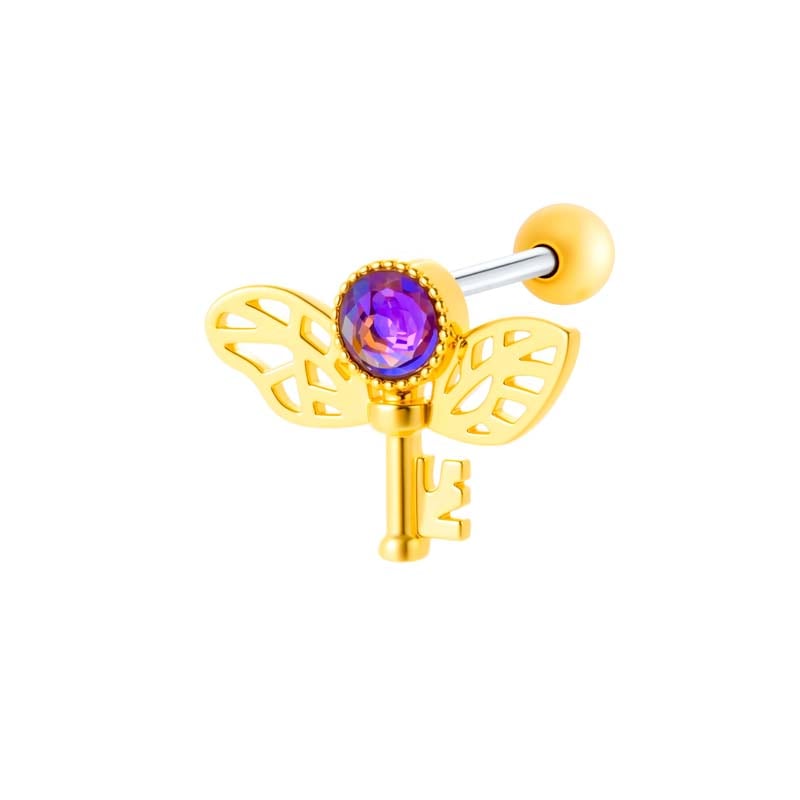 1 Piece Shinning Claw Copper Gold Color Zircon Women's Piercing Earrings 