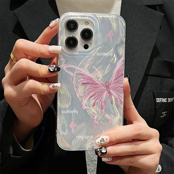 1 par de fundas para teléfono con estampado de mariposas y purpurina de TPU