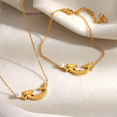 1 Piece Mermaid Shape Stainless Steel Gold Color Women's Charm Bracelets h5 Picture2