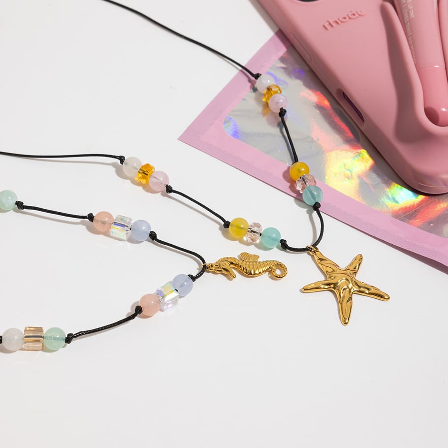 1 collar con colgante de estrella de mar de vacaciones de acero inoxidable color dorado para mujer Imagen6