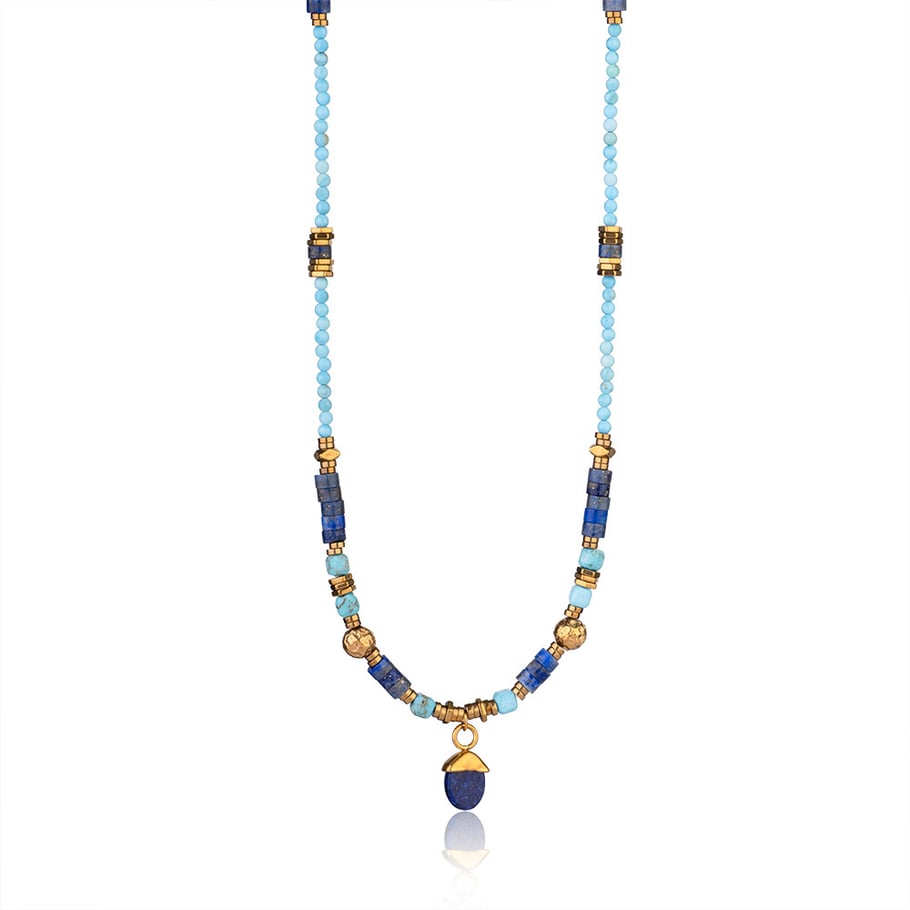 1 Piece Classic Series Elegant Sun Natural Stones Gold Color Women's Beaded Necklaces 