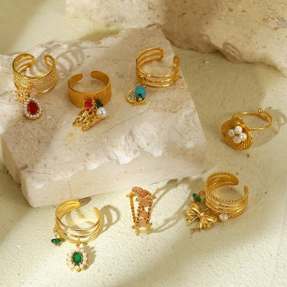 1 Piece Stainless Steel Gold Color Statement Ring 2