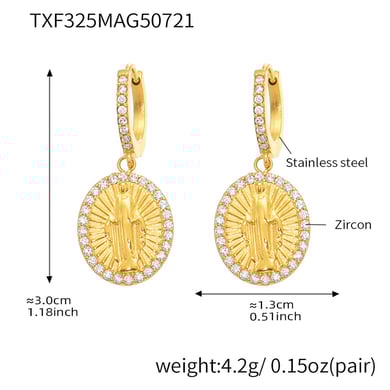 Set di gioielli da donna in acciaio inossidabile color oro con zirconi, 1 pezzo, con figura retrò h5 
