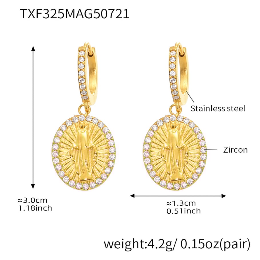 Set di gioielli da donna in acciaio inossidabile color oro con zirconi, 1 pezzo, con figura retrò 