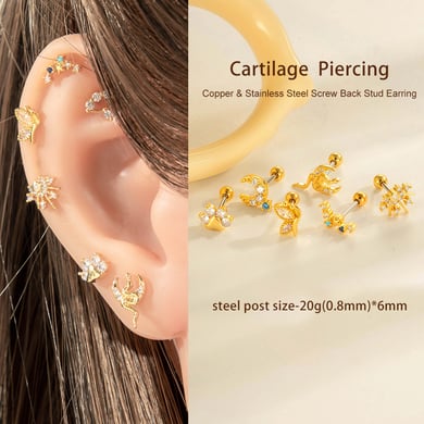 1 pieza de exquisitos pendientes de serpiente de cobre, color dorado y circonita para mujer. h5 Imagen5