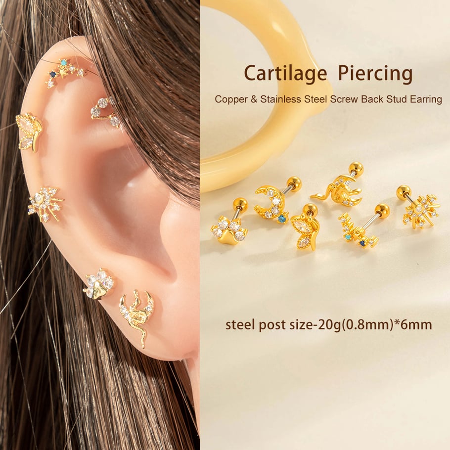 1 pieza de exquisitos pendientes de serpiente de cobre, color dorado y circonita para mujer. Imagen5