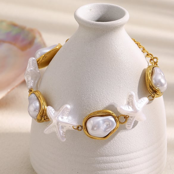 1 Piece Simple Series Elegant Irregular Shape Stainless Steel  Women's Beaded Bracelets