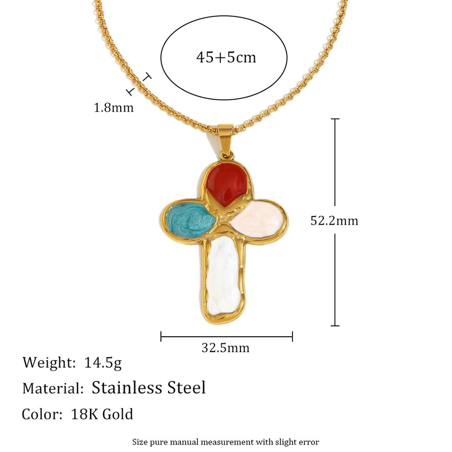 1 Piece Retro Cross Stainless Steel Gold Color Pendant Necklace Picture2