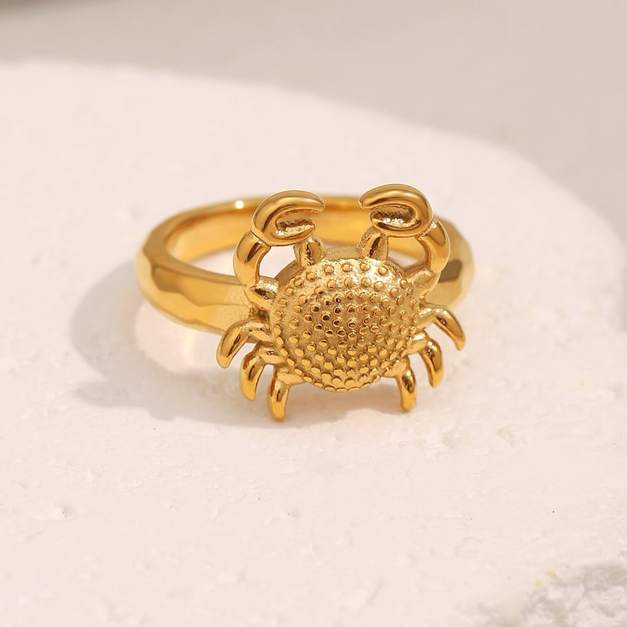 1 stuk klassieke krab roestvrij staal goudkleurige statement ringen Afbeelding3