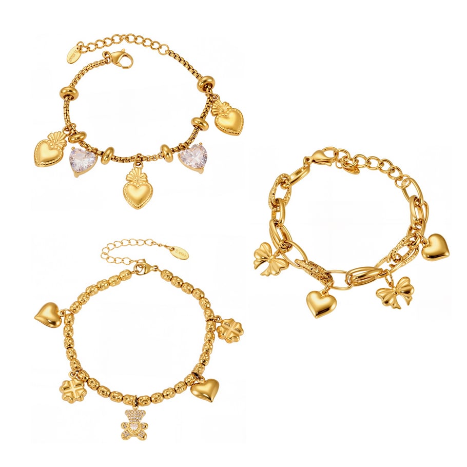 1 Stück luxuriöses Bären-Charm-Armband aus Edelstahl in Goldfarbe für Damen h5Bild9