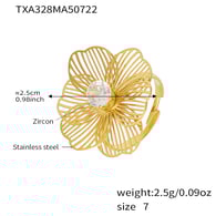 TXA328 - Anello con fiore dorato e zircone - Misura 7 Immagine5