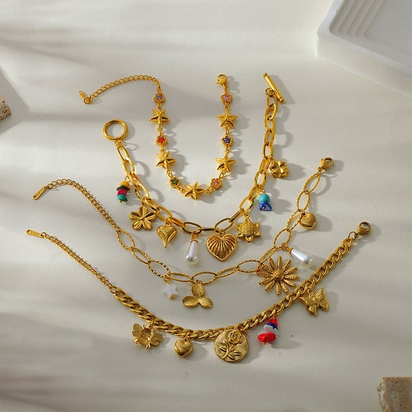 1 Piece Retro Heart Stainless Steel Gold Color Charm Bracelet 2