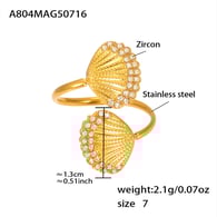 A804-Anello con doppia conchiglia in zircone 5A in oro - Misura 7/Numero 7 Immagine3
