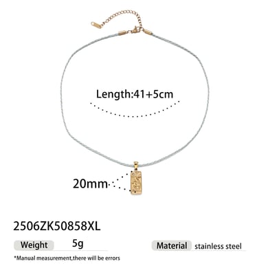 1 Piece Tarot Stainless Steel  Gold Color Natural Stone Beaded Necklace h5 