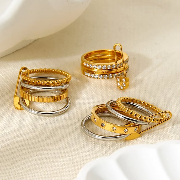 1 paar luxe punk geometrische damesringen van roestvrij staal 2