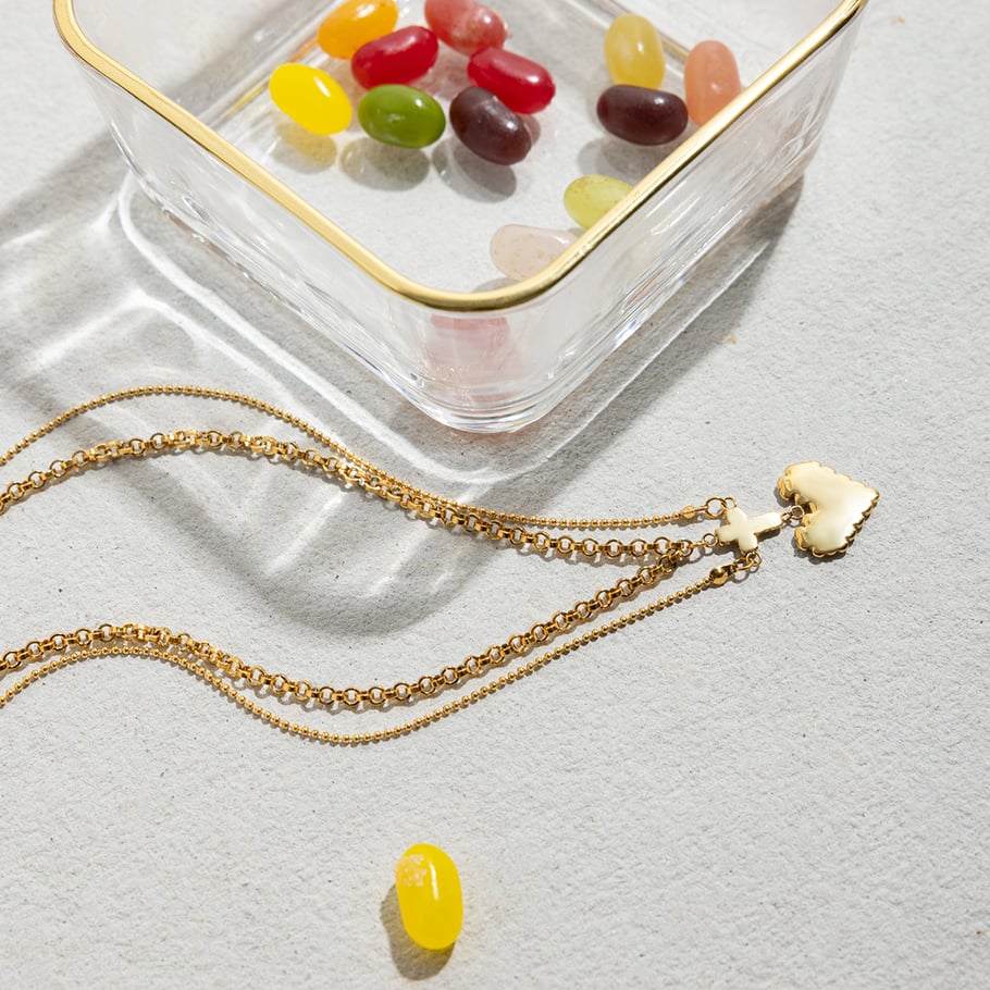 Collar de capas para mujer de acero inoxidable color dorado con corazón romántico de 1 pieza Imagen7