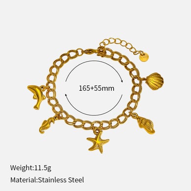 1 Stück Seestern-Charm-Armband aus Edelstahl in Goldfarbe h5 
