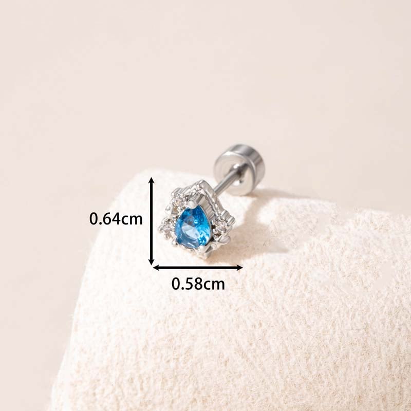 1 par de pendientes de botón de acero de titanio con forma de gota simple, sin revestimiento, con circonitas para mujer 
