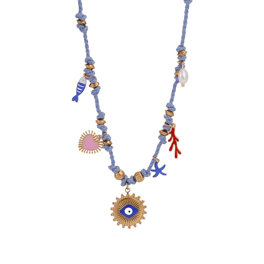 1 Piece Elegant Devil's Eye Natural Stones Gold Color Women's Beaded Necklaces 