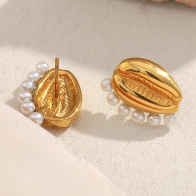 1 Pair Shell Shape Stainless Steel Gold Color Stud Earrings h5 Picture4
