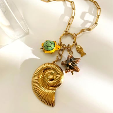 Collar con colgante de concha de acero inoxidable color dorado de 1 pieza h5 Imagen4
